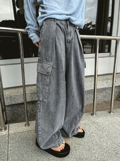 Balloon Stitch Cargo String Denim Pants