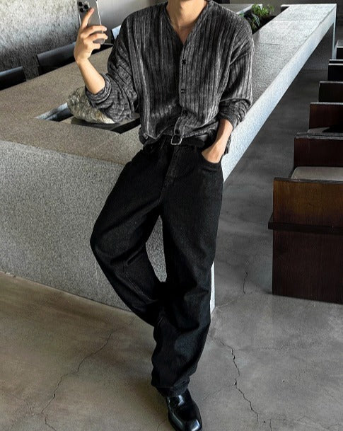Velour Ribbed V-Neck Cardigan 4color