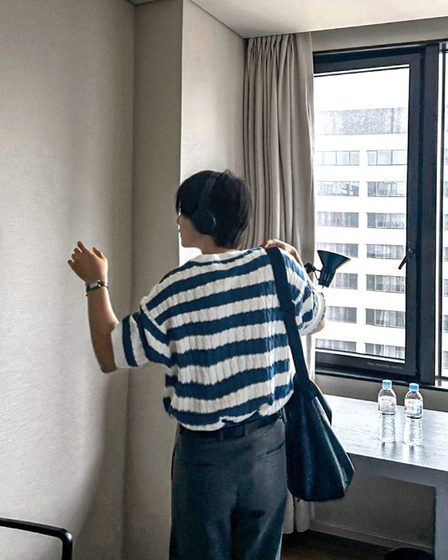 Baron Cable Stripe Short Sleeve Knit