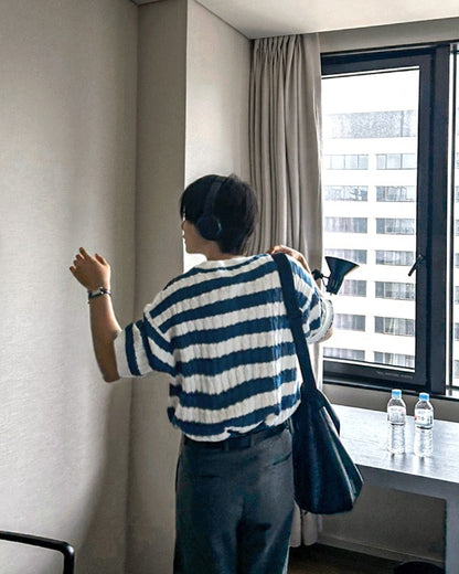 Baron Cable Stripe Short Sleeve Knit