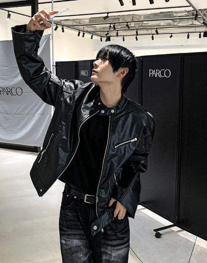 black up China leather jacket
