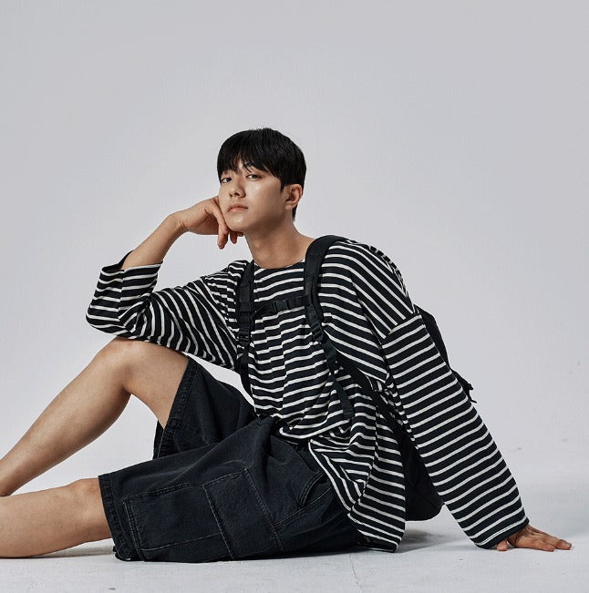 Shallow Stripe Oversized Long Sleeve Tee