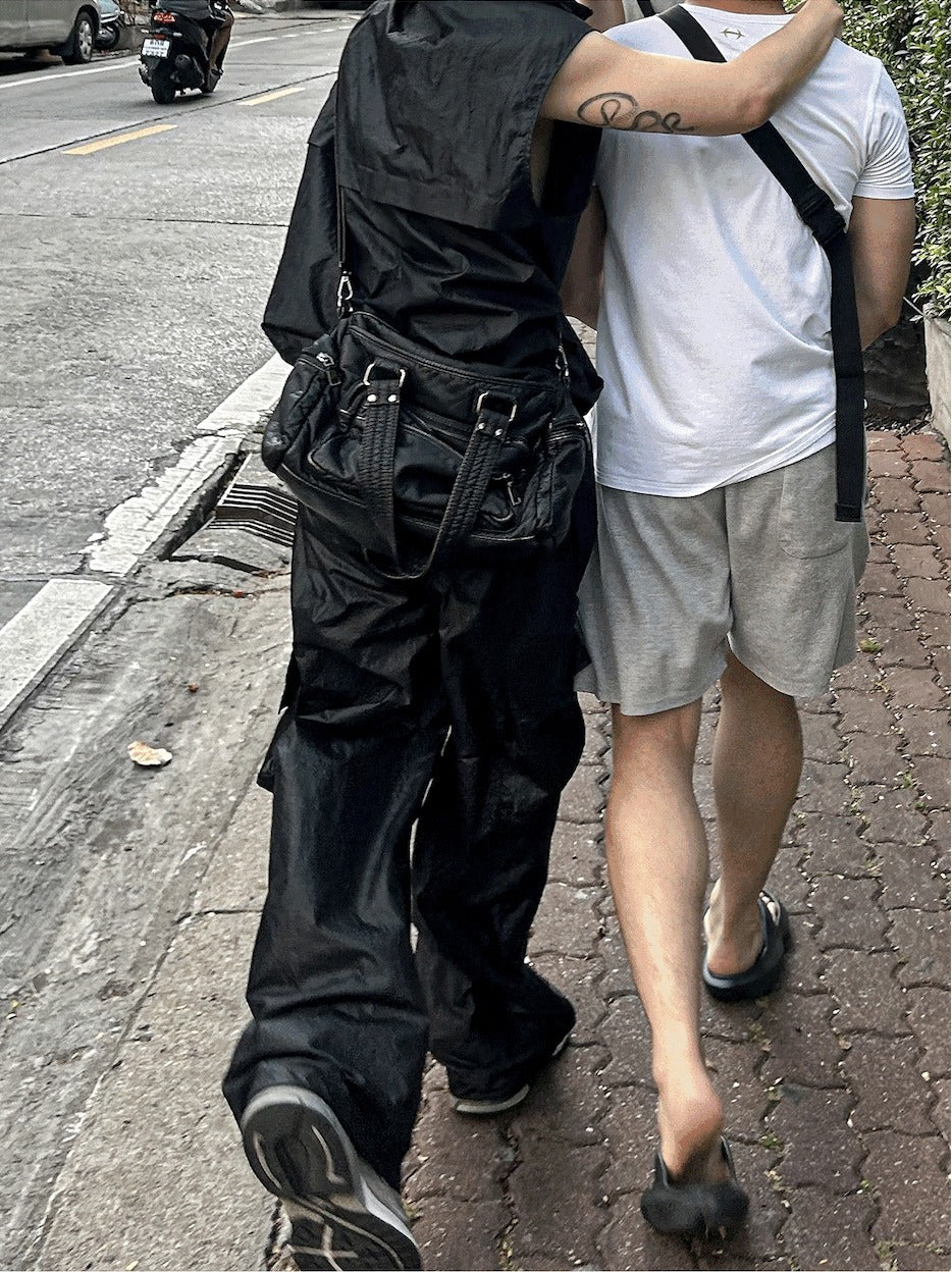 Glossy Wide Gorpcore Nylon Jogger Pants
