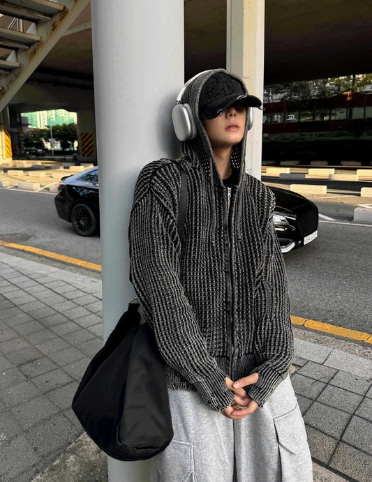Dying Damage Mesh Hooded Zip-Up