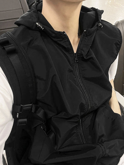 crop nylon hooded vest