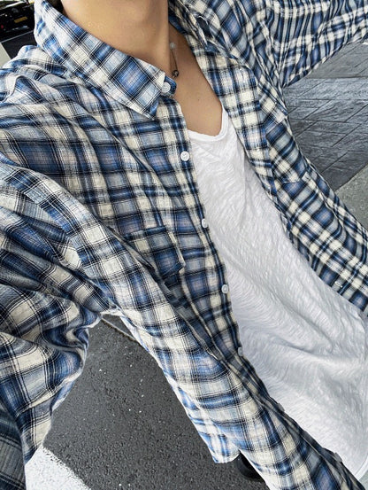 two-pocket checkered tartan shirt