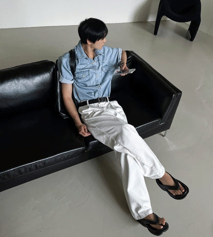 Western summer denim short-sleeved shirt