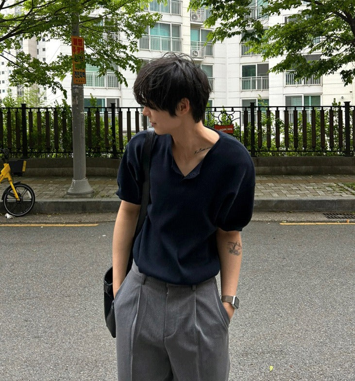 Ocean Henley Short Sleeve Knit