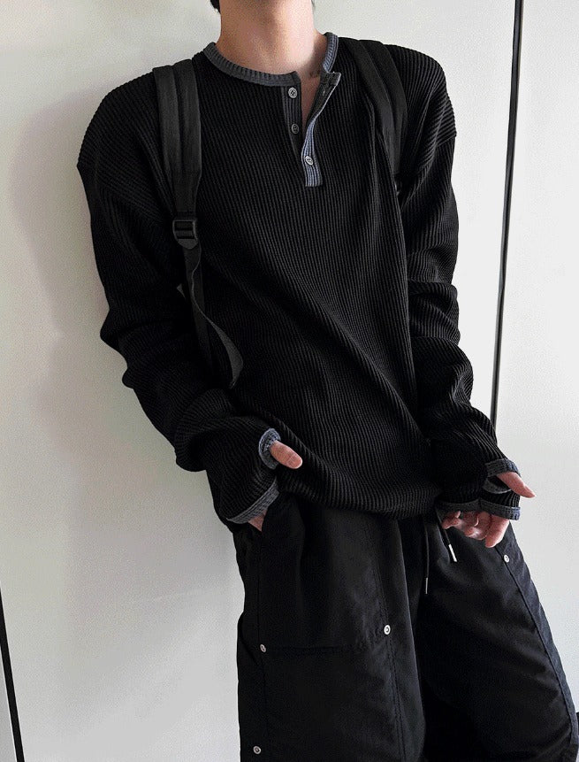 Fingerhole Waffle Henley Neck