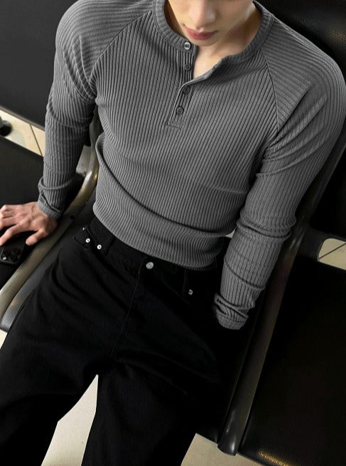 Henry neck muscle fit Raglan V-neck knitwear