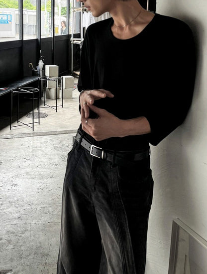 Inout U-neck Silk Long-Sleeved T-shirt