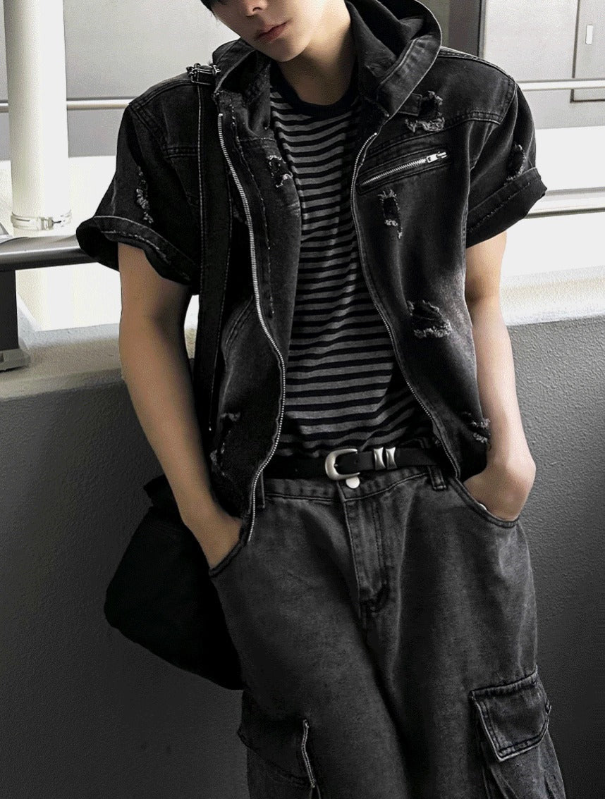 Cray Denim Short-sleeved Hooded Jacket