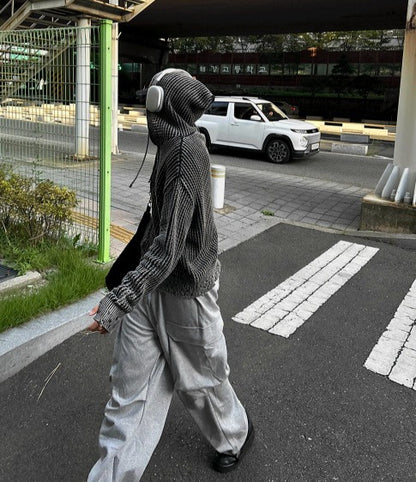 Dyed Distressed Mesh Hooded Zip-Up Jacket