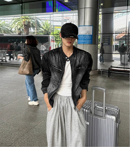 Washing Denim Biker Jacket