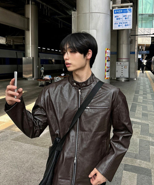 Concrete Crack Leather Jacket