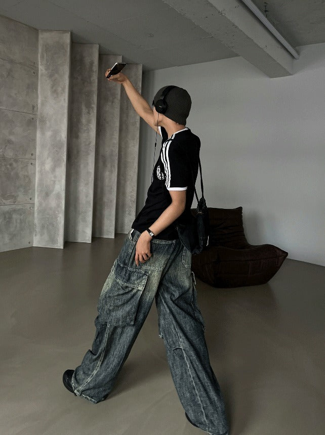 Summer Cool Cargo Banding Denim Pants