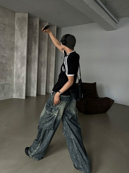Summer Cool Cargo Banding Denim Pants