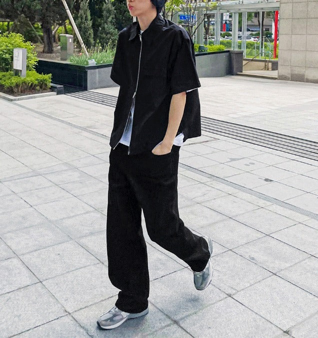 Flare Short Sleeve Zip-Up