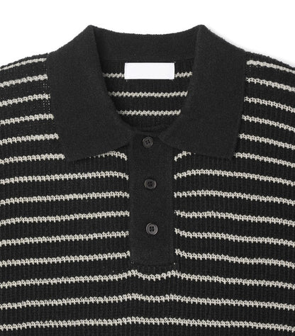 lewen stripe collar short-sleeved knit