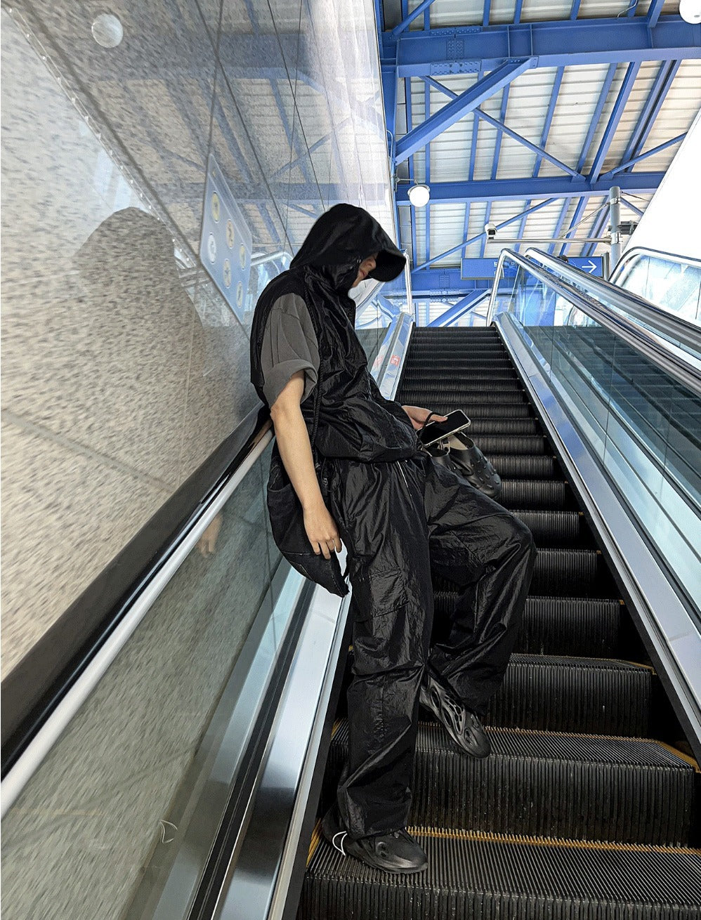 Glossy Wide Gorpcore Nylon Jogger Pants