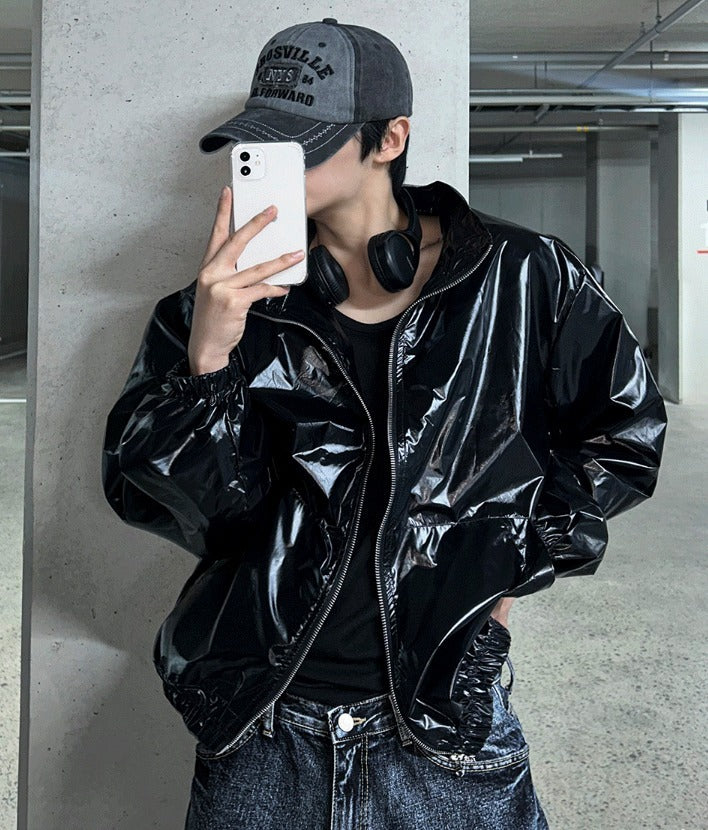 lochammu two-way glossy windbreaker jacket