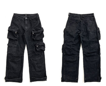 multi pocket cargo denim pants