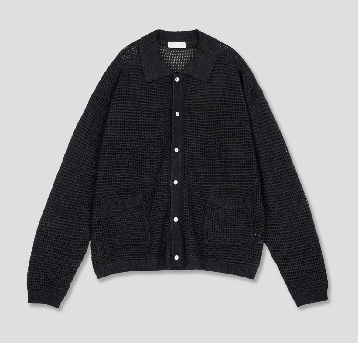 Linen Waffle Two-Tone Knit Cardigan