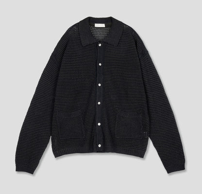 Linen Waffle Two-Tone Knit Cardigan