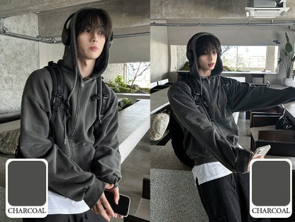 Pigment Washing Hoodie Zip-up