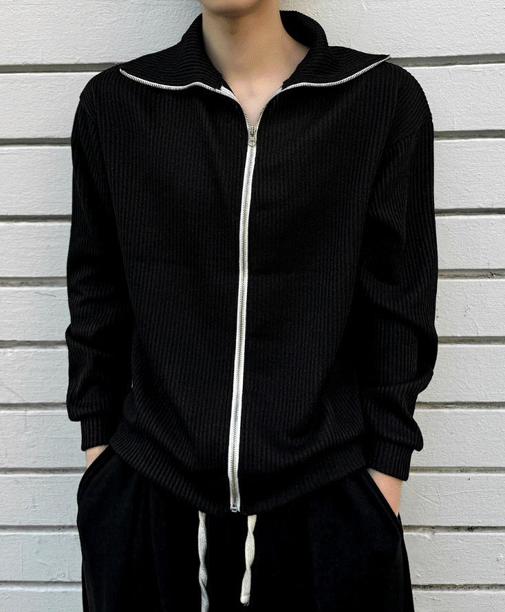 high-neck ribbed zip-up