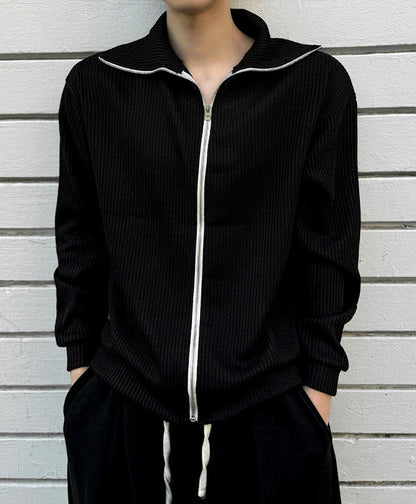high-neck ribbed zip-up