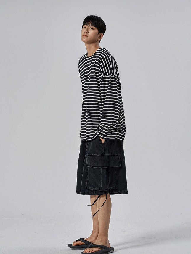 Shallow Stripe Oversized Long Sleeve Tee