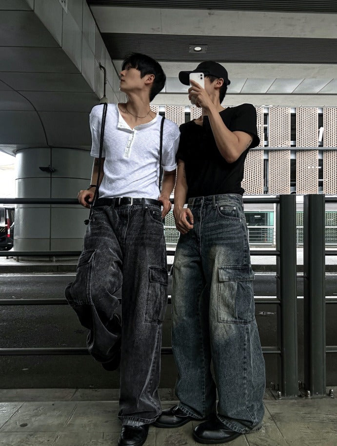 New Jeans Wide Cargo Pocket Denim Pants