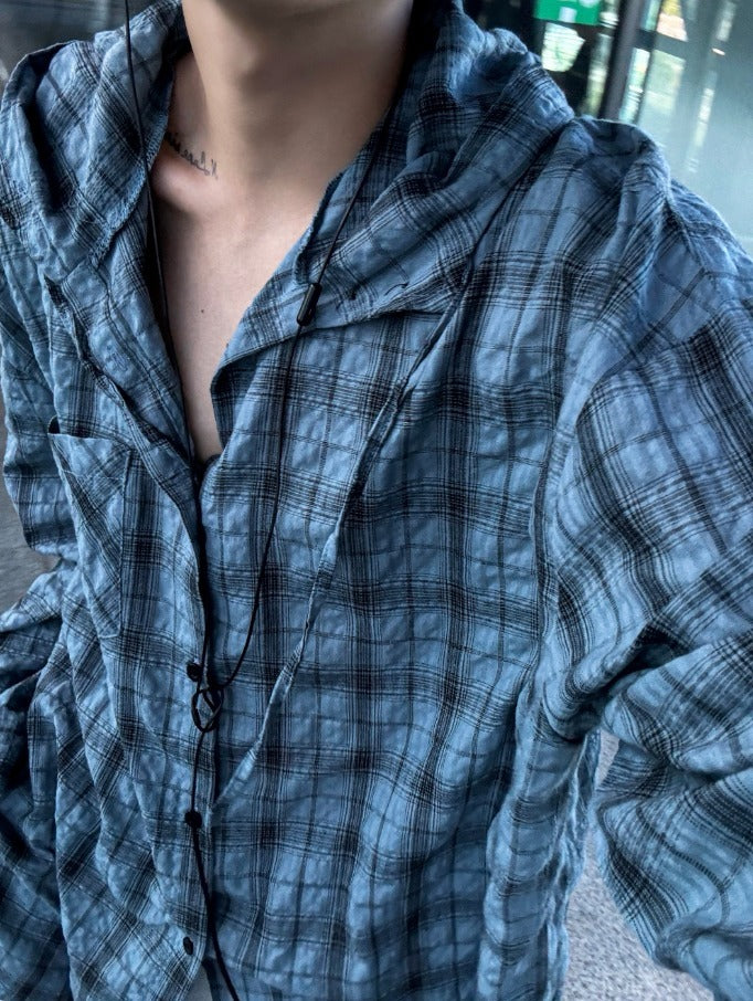 Aaron Linen Checke Hooded Shirt