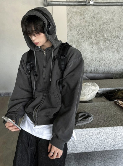 Pigment Washing Hoodie Zip-up