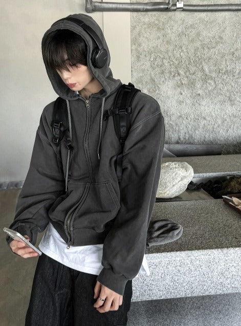 Pigment Washing Hoodie Zip-up