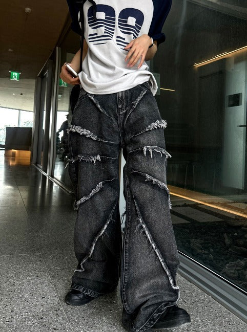 torando cut-off wide denim pants