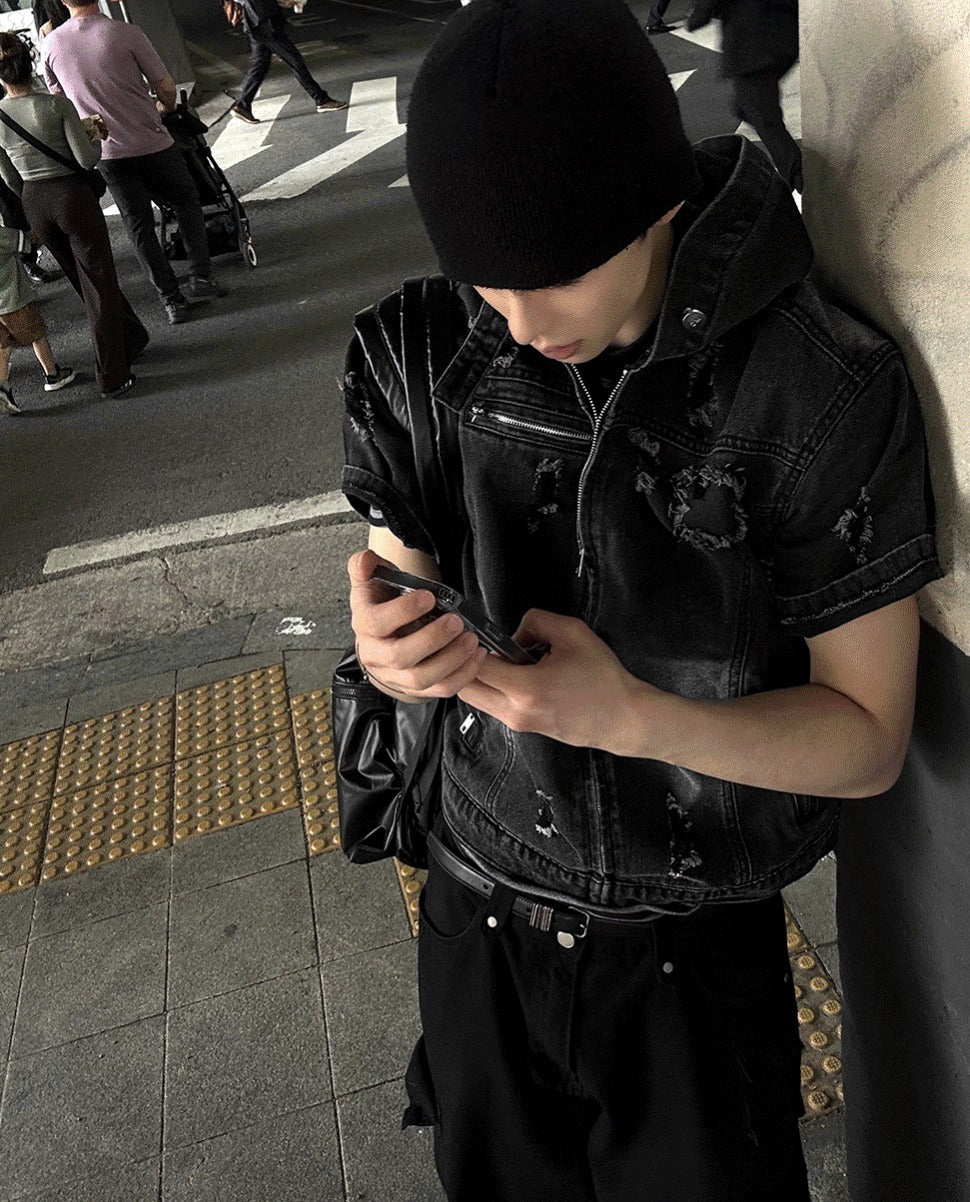 Cray Denim Short-sleeved Hooded Jacket