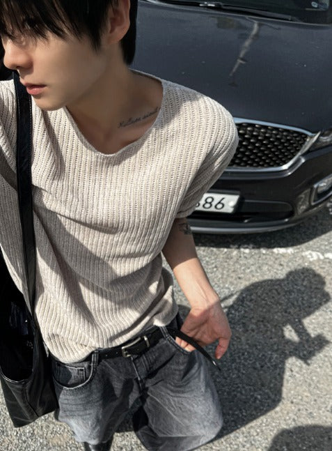 lay velour spring cut-off  short sleeve knit