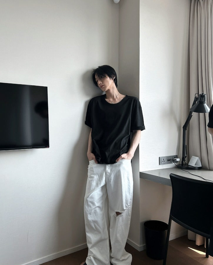 shaping round semi-wige short-sleeved T-shirt