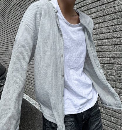 Linen Round Neck Knit Cardigan