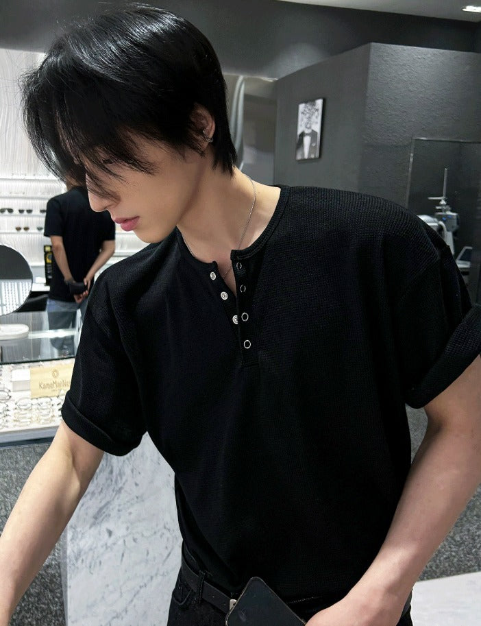 Rashkan Waffle Henley Neck Short Sleeve