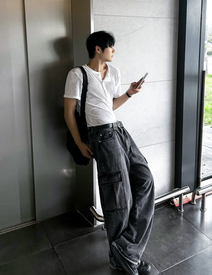 New Jeans Wide Cargo Pocket Denim Pants