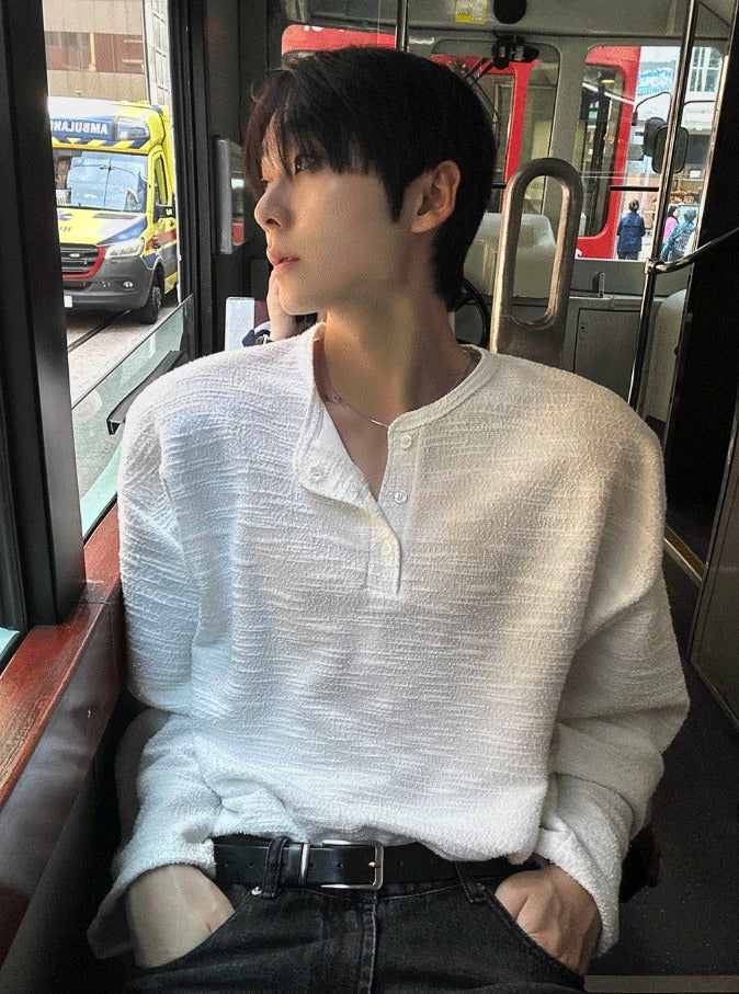 Tweed Henry Neck Long-Sleeved T-Shirt