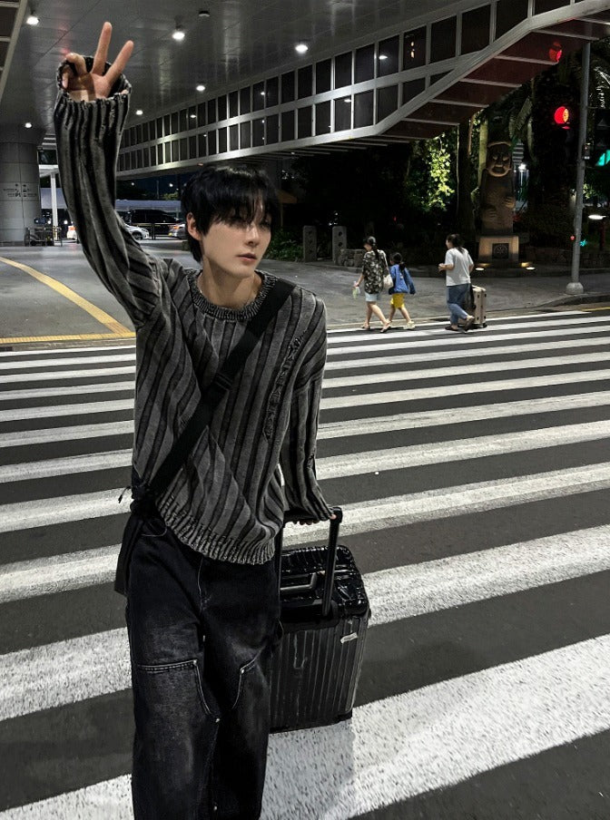 Dying Pigment Wash V-Neck Knitwear