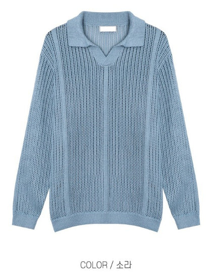 Open Collar Mesh Knit