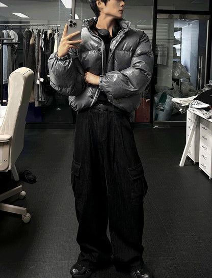 Two tuck washed wide cargo denim