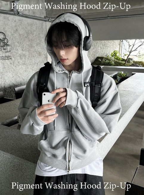 Pigment Washing Hoodie Zip-up