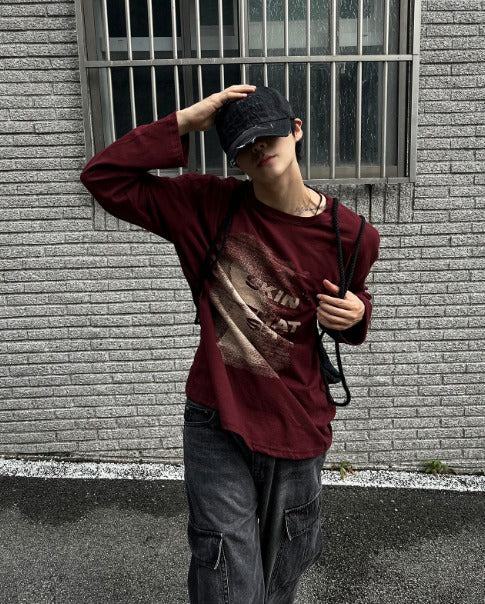 Secret Printing Long Sleeve Loose Fit T-shirt