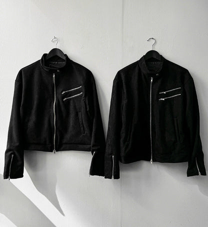 Dutzby Double Zipper Tweed Suede Biker Jacket